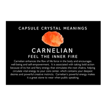Load image into Gallery viewer, carnelian crystal meaning card included with the Empower Capsule Energy Bag