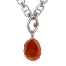 Load image into Gallery viewer, Pantone Collaboration Chain and Agate Eye Necklace  - Silver - Mocha Mousse