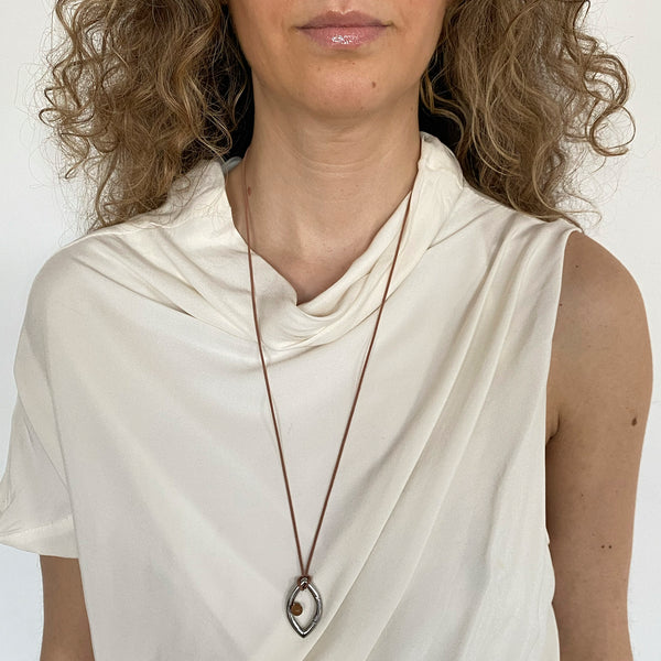 Pantone Collaboration Cord Eye Necklace  - Silver - Mocha Mousse