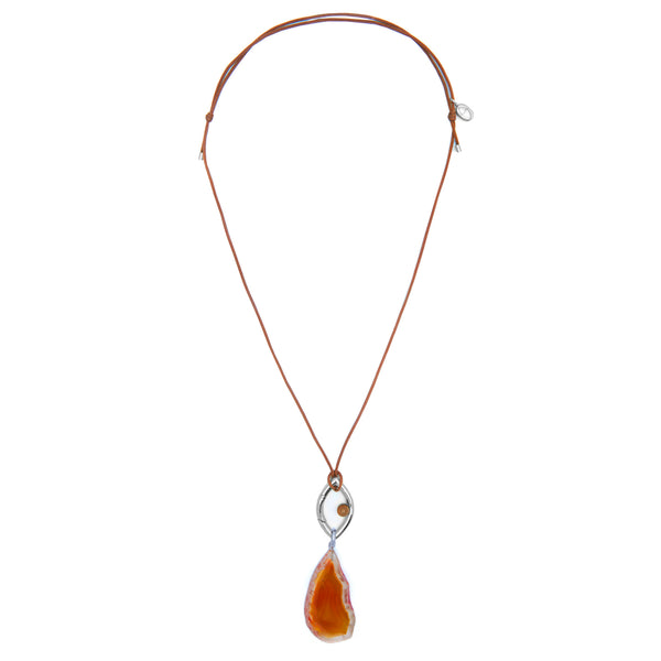 Pantone Collaboration Cord and Agate Eye Necklace  - Silver - Mocha Mousse