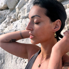 Load image into Gallery viewer, Mini Capsule Crystal Hoop Earring - Green Onyx, 24kt Gold Vermeil