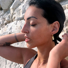 Load image into Gallery viewer, Mini Capsule Crystal Hoop Earring - Clear Quartz, 24kt Gold Vermeil