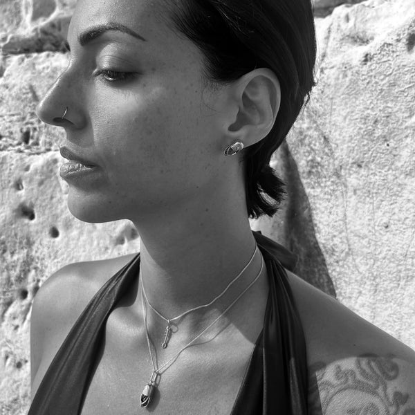 Mini Capsule Crystal Stud Earring - Black Onyx, Sterling Silver