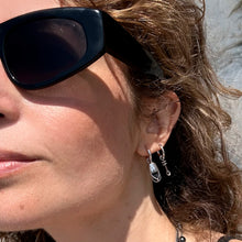 Load image into Gallery viewer, Mini Capsule Crystal Hoop Earring - Black Onyx, Sterling Silver