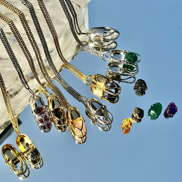 Capsule Crystal Pendant - Green Onyx, 24ct Gold Vermeil