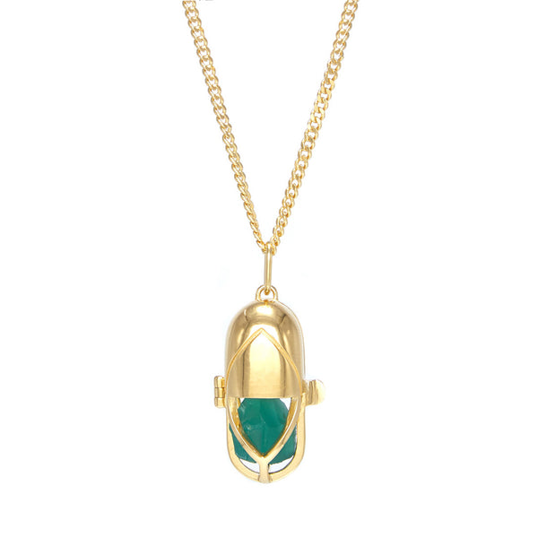 Capsule Crystal Pendant - Green Onyx, 24ct Gold Vermeil