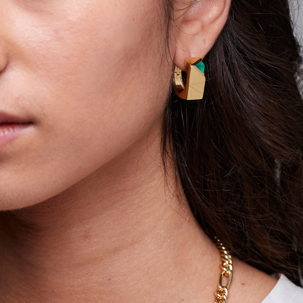 Jewel Beneath Signet Earring Pair - Green Onyx & 24ct Gold-Plated Sterling Silver