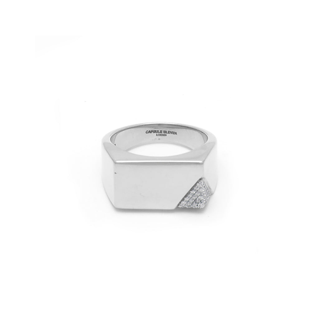 Jewel Beneath White Diamond Signet Ring - 18kt recycled white gold - made to order