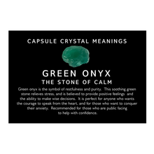 Load image into Gallery viewer, green onyx meaning card included with the Balance Capsule Energy Bag
