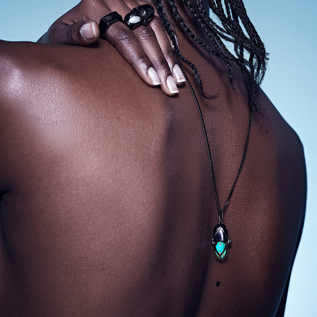 Capsule Turquoise Pendant - Black Rhodium Plated Sterling Silver