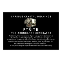 Load image into Gallery viewer, pyrite crystal meaning card included with the Empower Capsule Energy Bag
