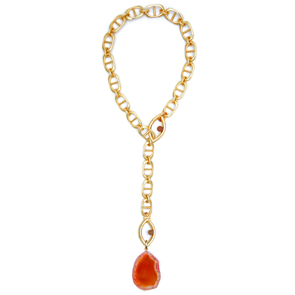 Pantone Collaboration Lariat Chain Agate Eye Necklace  - Gold - Mocha Mousse