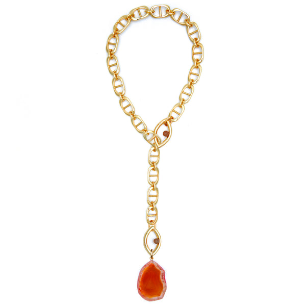 Pantone Collaboration Lariat Chain Agate Eye Necklace  - Gold - Mocha Mousse