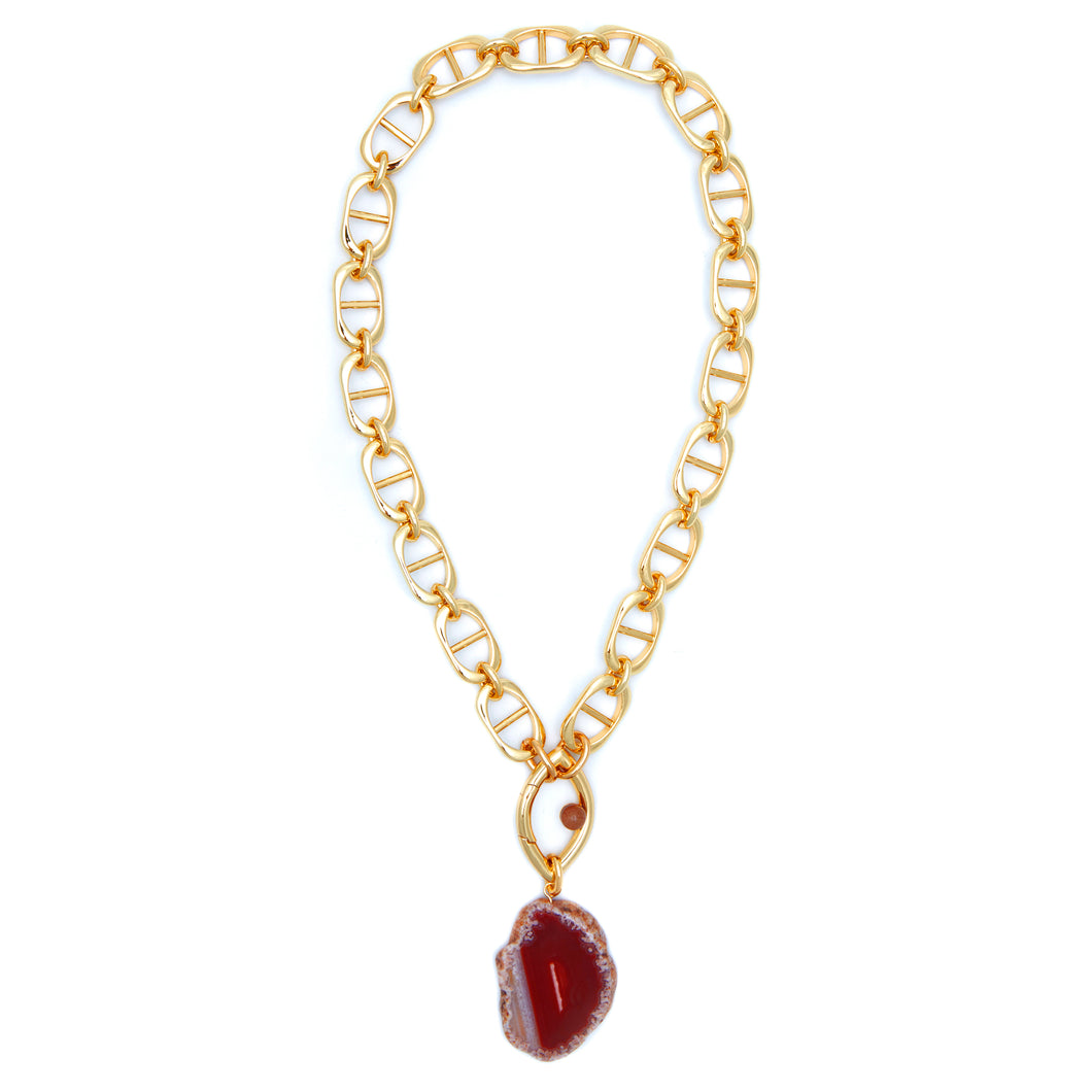 Pantone Collaboration Chain and Agate Eye Necklace  - Gold - Mocha Mousse