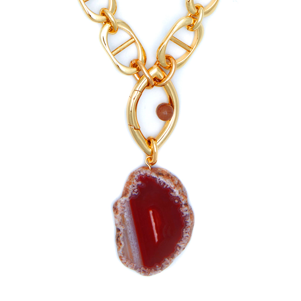 Pantone Collaboration Chain and Agate Eye Necklace  - Gold - Mocha Mousse