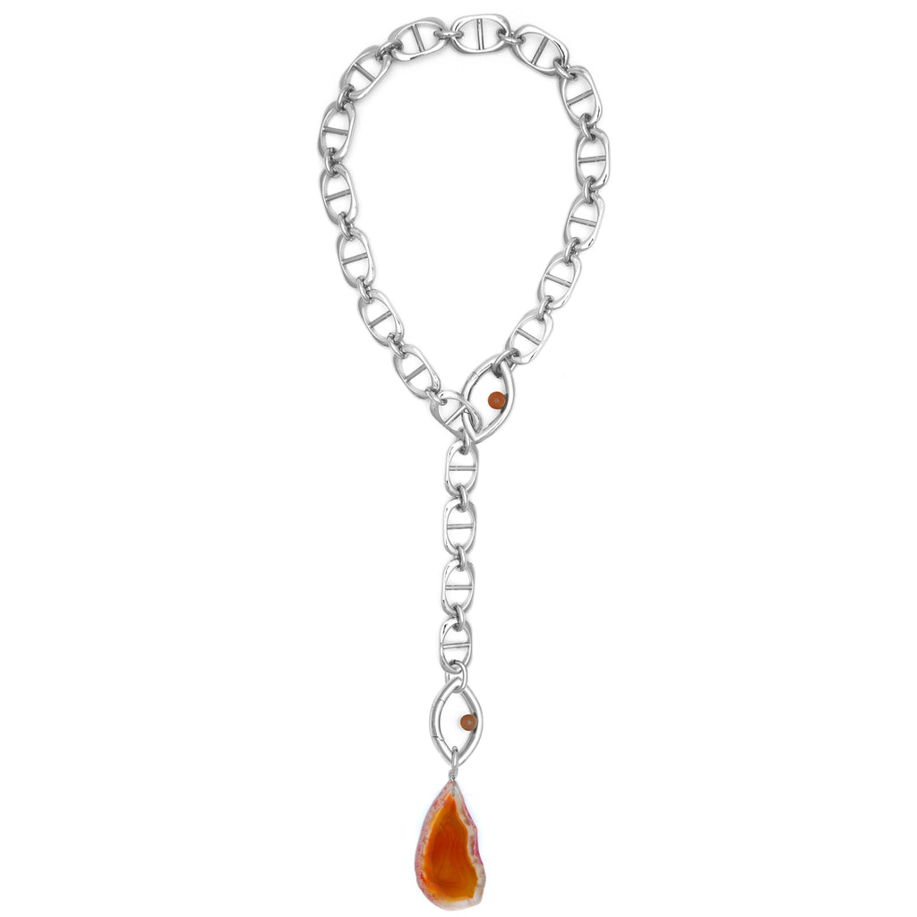 Pantone Collaboration Lariat Chain Agate Eye Necklace  - Silver - Mocha Mousse