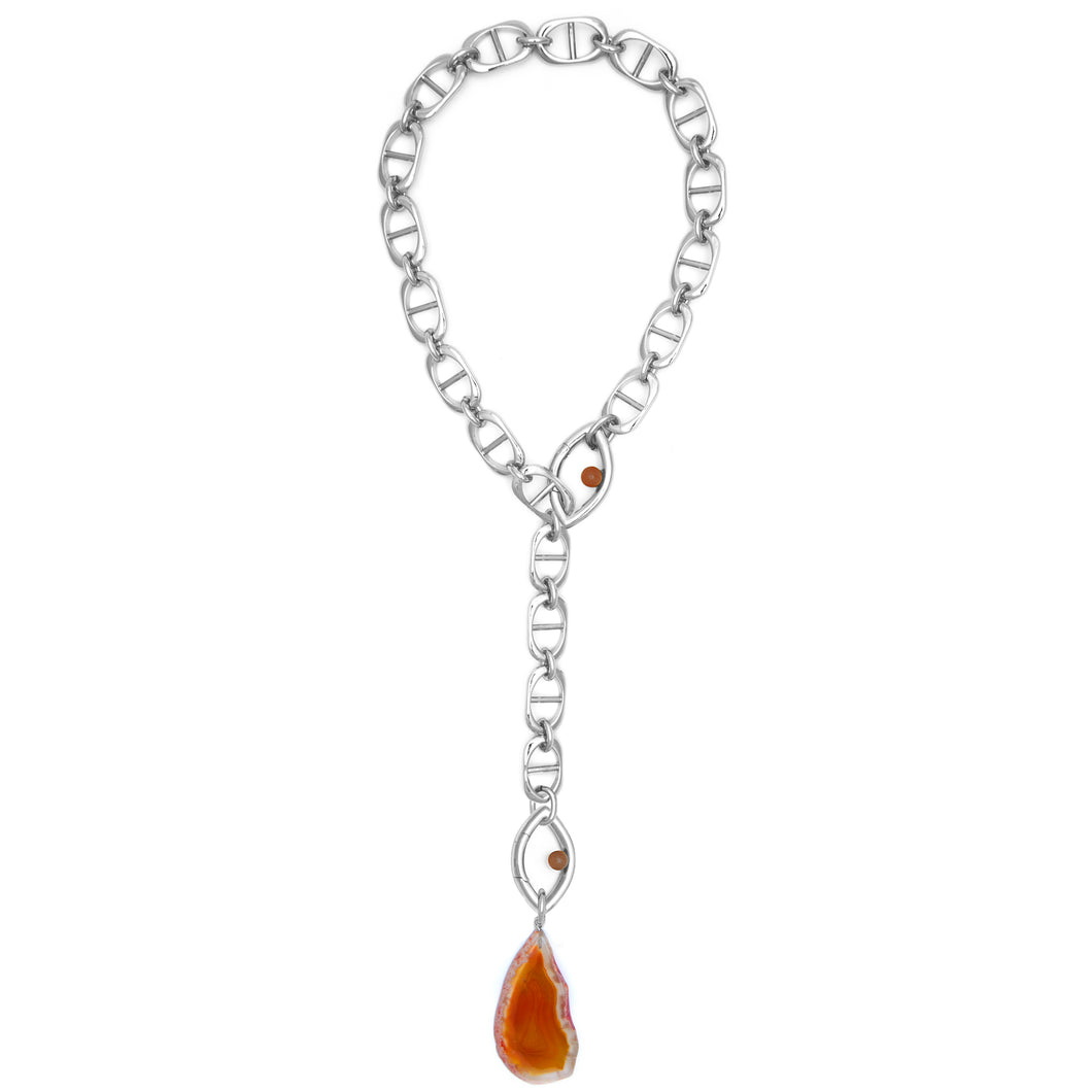 Pantone Collaboration Lariat Chain Agate Eye Necklace  - Silver - Mocha Mousse