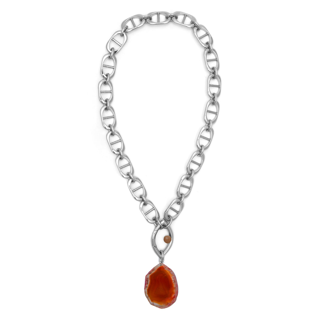 Pantone Collaboration Chain and Agate Eye Necklace  - Silver - Mocha Mousse