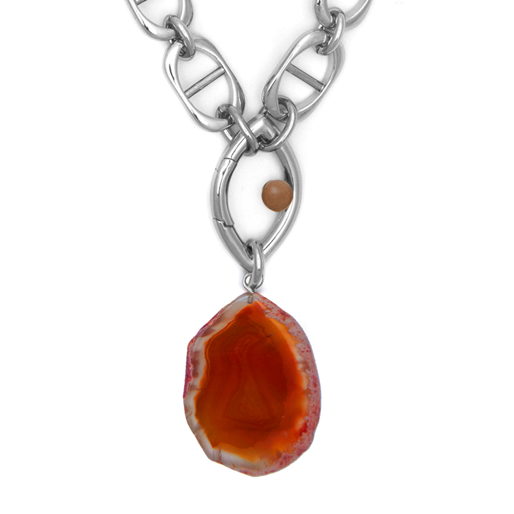 Pantone Collaboration Chain and Agate Eye Necklace  - Silver - Mocha Mousse