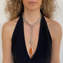 Load image into Gallery viewer, Pantone Collaboration Lariat Chain Agate Eye Necklace  - Silver - Mocha Mousse
