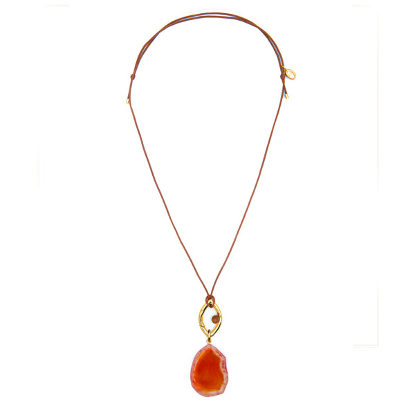 Pantone Collaboration Cord and Agate Eye Necklace  - Gold - Mocha Mousse