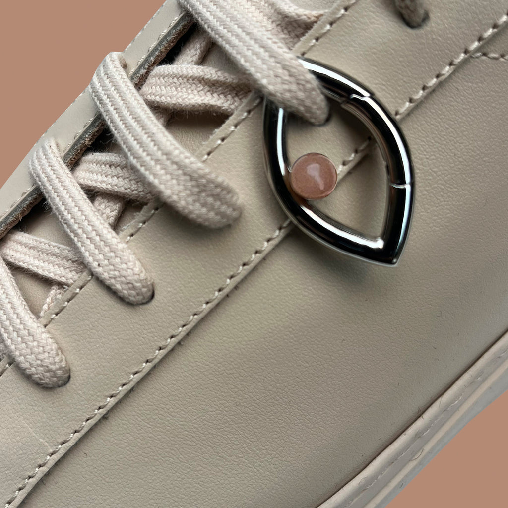 Pantone Collaboration Cord and Agate Eye Necklace  - Silver - Mocha Mousse