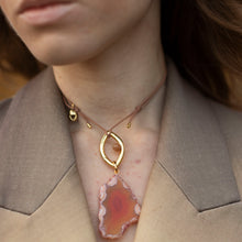 Load image into Gallery viewer, Pantone Collaboration Cord and Agate Eye Necklace  - Gold - Mocha Mousse
