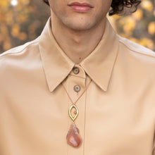 Load image into Gallery viewer, Pantone Collaboration Cord and Agate Eye Necklace  - Gold - Mocha Mousse
