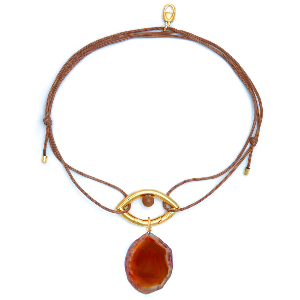 Pantone Collaboration Cord and Agate Eye Necklace  - Gold - Mocha Mousse