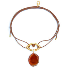 Load image into Gallery viewer, Pantone Collaboration Cord and Agate Eye Necklace  - Gold - Mocha Mousse
