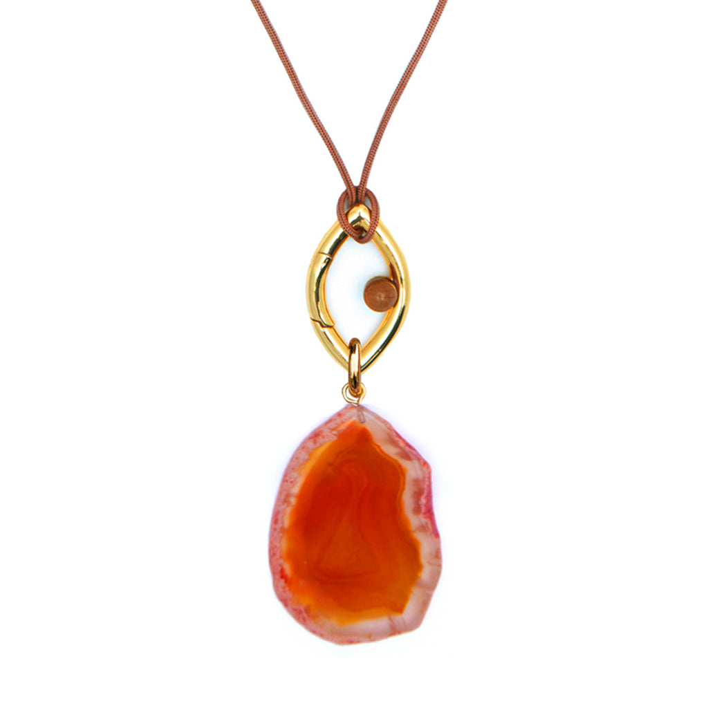 Pantone Collaboration Cord and Agate Eye Necklace  - Gold - Mocha Mousse