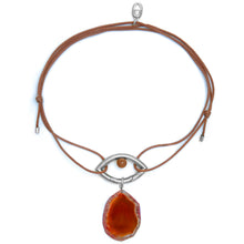 Load image into Gallery viewer, Pantone Collaboration Cord and Agate Eye Necklace  - Silver - Mocha Mousse
