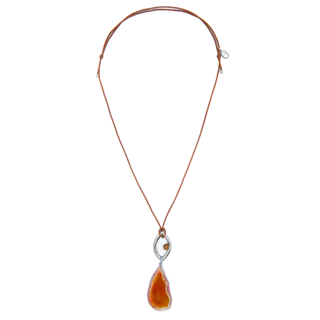 Pantone Collaboration Cord and Agate Eye Necklace  - Silver - Mocha Mousse