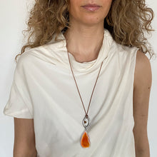 Load image into Gallery viewer, Pantone Collaboration Cord and Agate Eye Necklace  - Silver - Mocha Mousse
