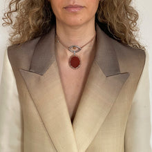 Load image into Gallery viewer, Pantone Collaboration Cord and Agate Eye Necklace  - Silver - Mocha Mousse
