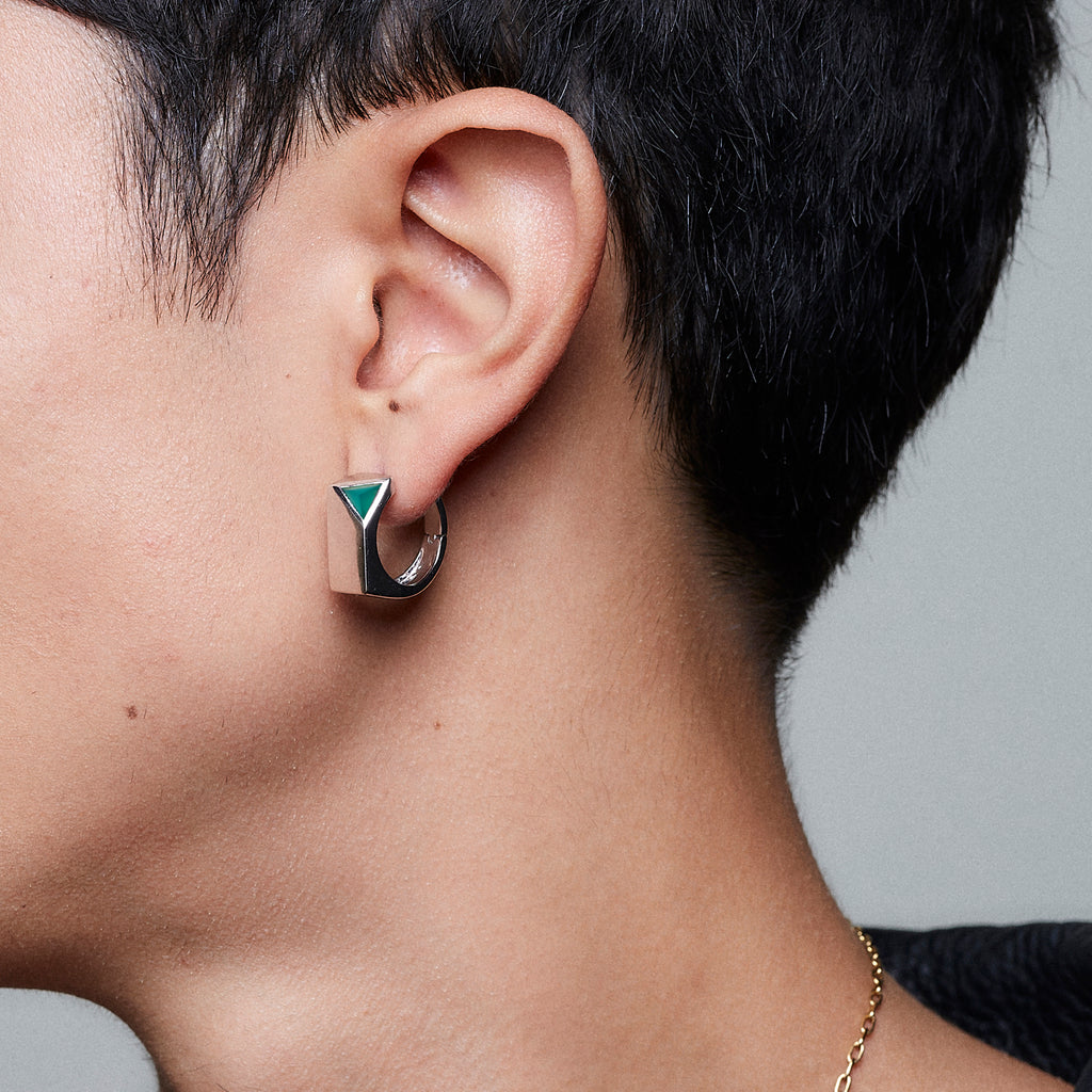 Jewel Beneath Signet Earrings - Green Onyx, Sterling Silver