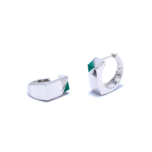 Jewel Beneath Signet Earrings - Green Onyx, Sterling Silver