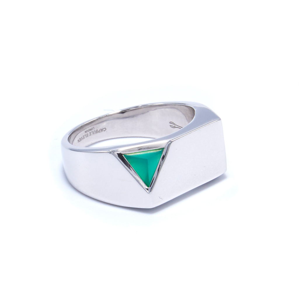 Jewel Beneath Signet Ring - Green Onyx, Sterling Silver