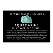 Load image into Gallery viewer, aquamarine crystal meaning card included with the Love Capsule Energy Bag
