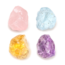 Load image into Gallery viewer, Close-up of rose quartz, aquamarine, citrine and amethyst in the Love Capsule Energy Bag
