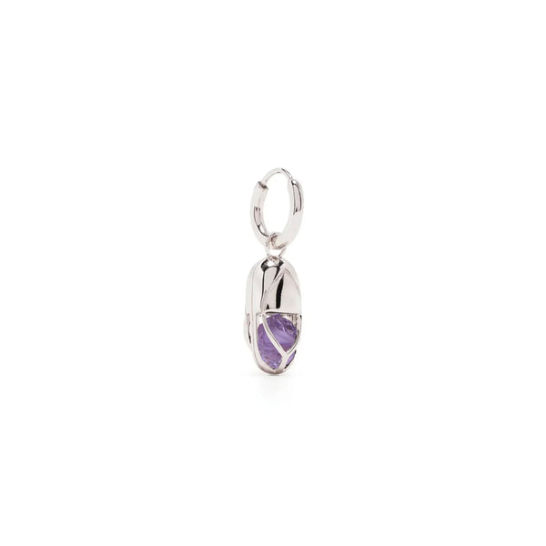 Mini Capsule Crystal Hoop Earring - Amethyst, Sterling Silver