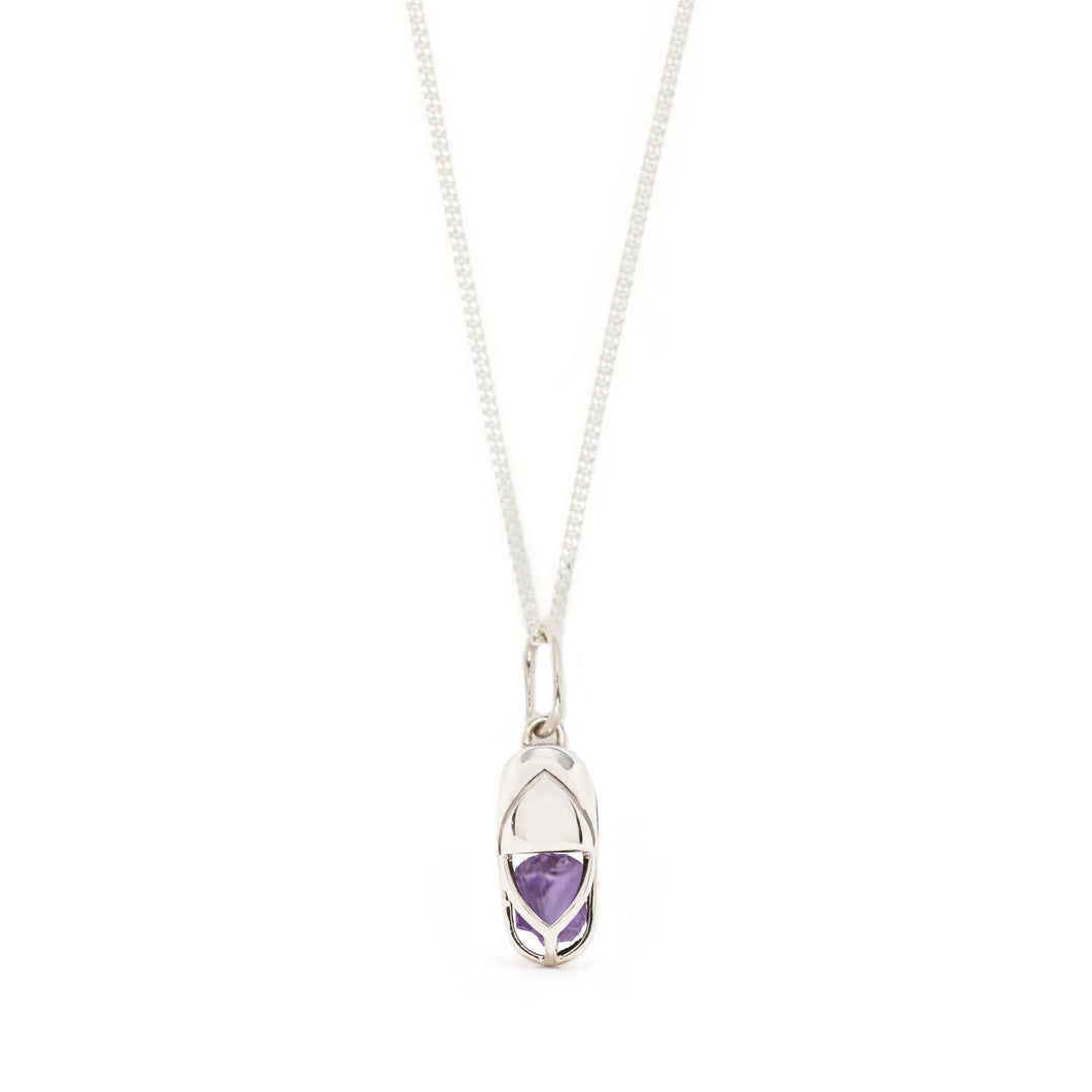 Mini Capsule Crystal Necklace - Amethyst, Sterling Silver