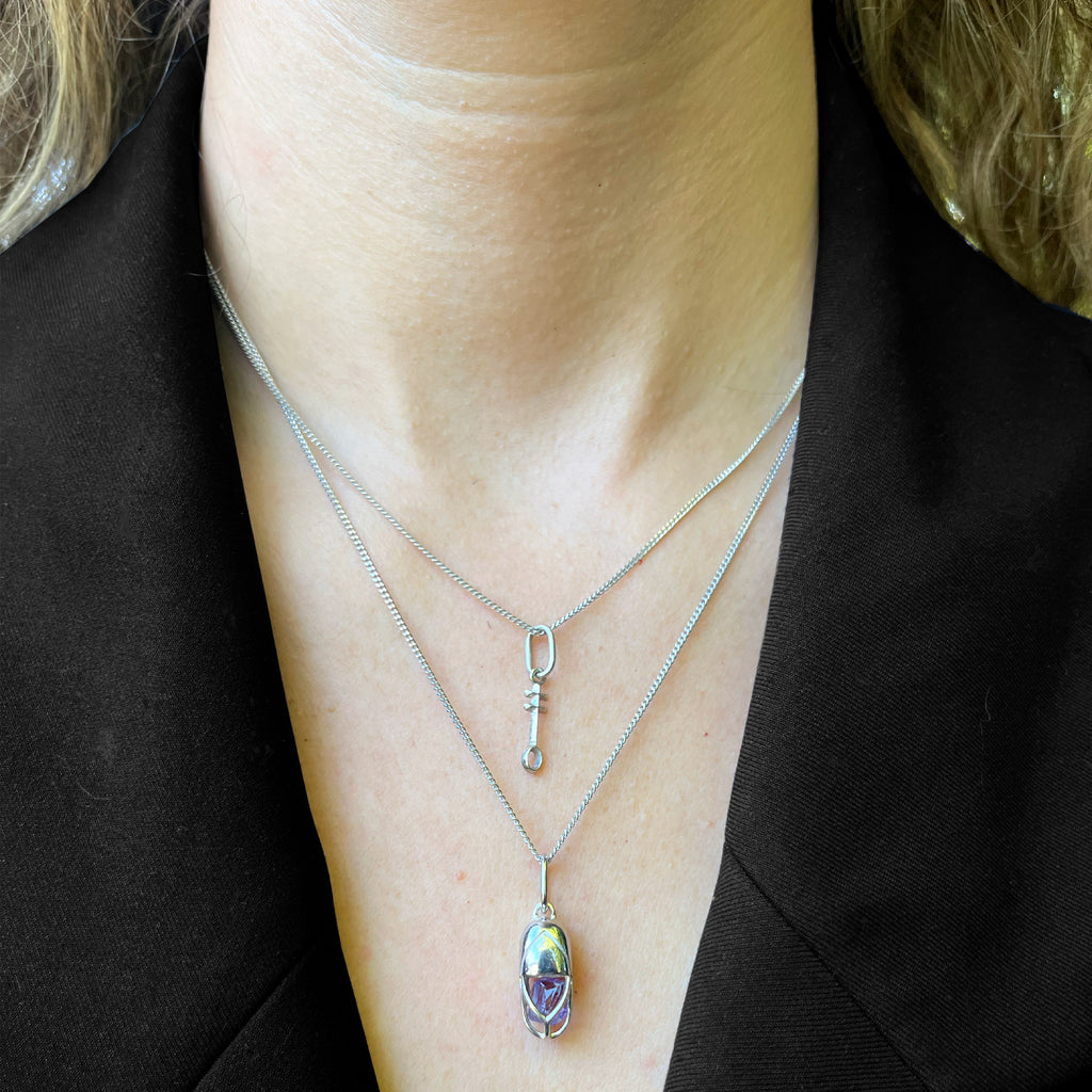 Mini Capsule Crystal Necklace - Amethyst, Sterling Silver