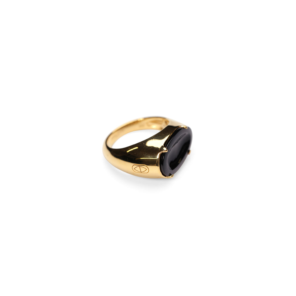 Worry Stone Onyx Signet Ring - 18kt recycled gold - made to order