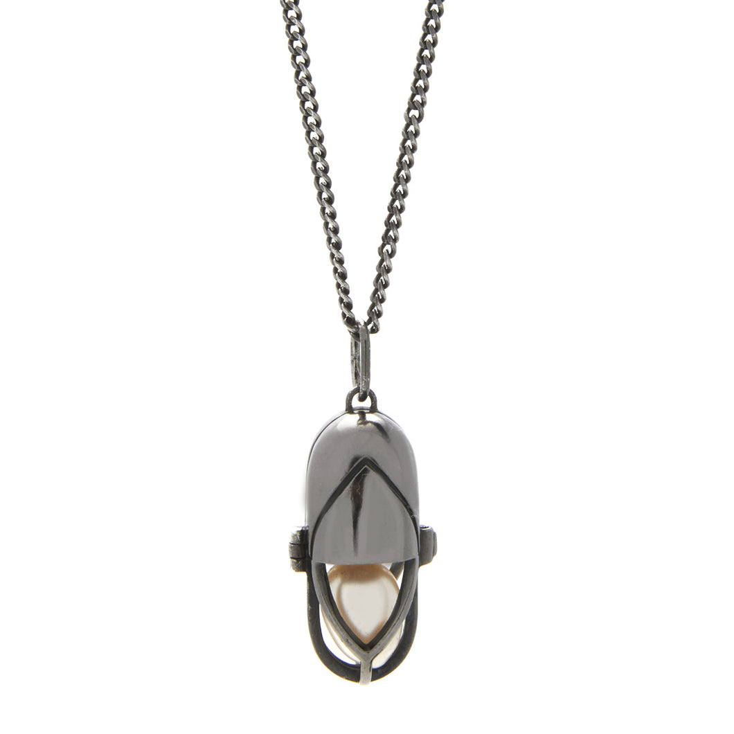 Capsule Pearl Pendant - Black Rhodium Plated Sterling Silver