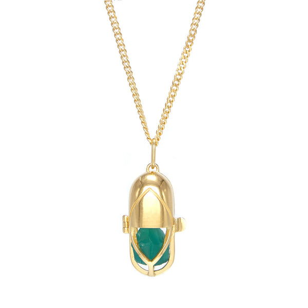 Capsule Crystal Pendant - Green Onyx, 24ct Gold-Plated Sterling Silver