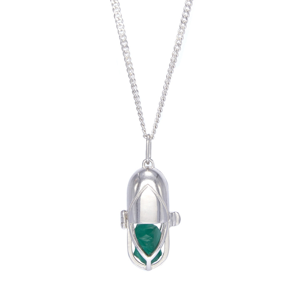 Capsule Crystal Pendant - Green Onyx, Sterling Silver