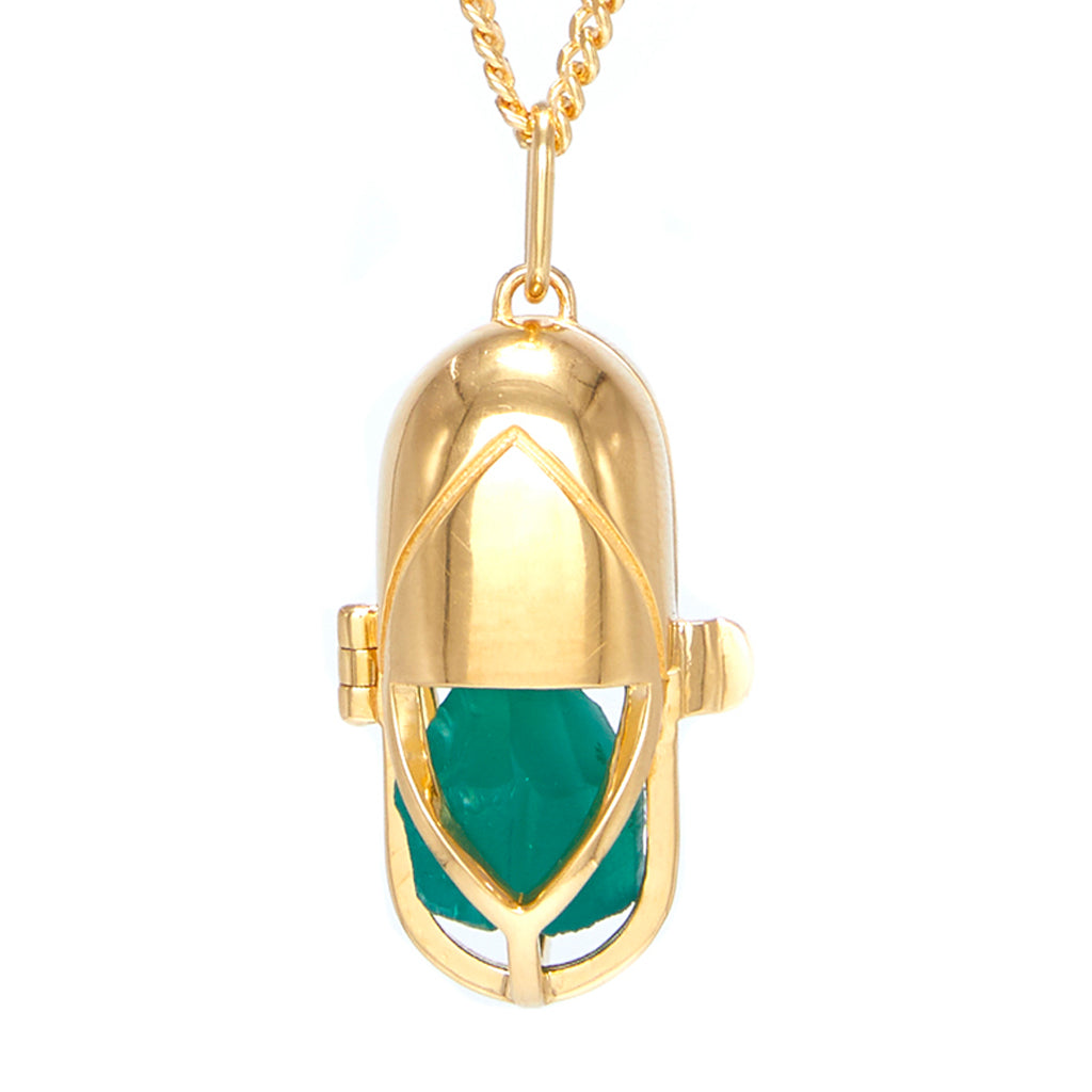 Capsule Crystal Pendant - Green Onyx, 24ct Gold-Plated Sterling Silver