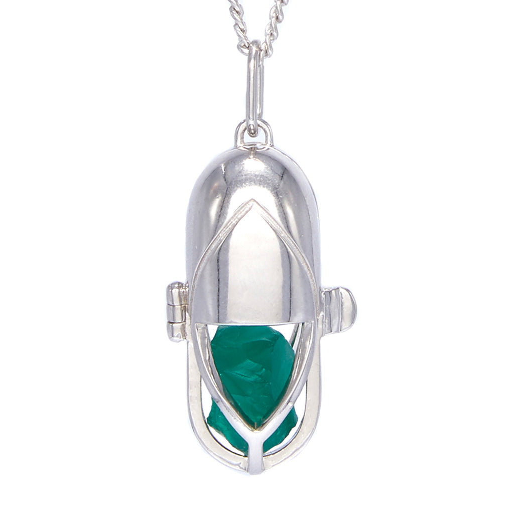Capsule Crystal Pendant - Green Onyx, Sterling Silver