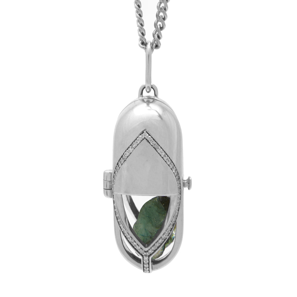 Capsule Emerald Pendant - 18kt recycled white gold - made to order